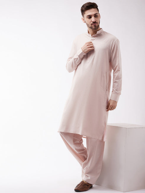 Men's Cream Cotton Blend Kurta and Pyjama Set